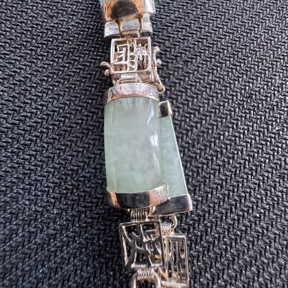 Vintage Natural Jade & Sterling Silver 925 Link Bracelet Asian Style - Picture 6 of 6